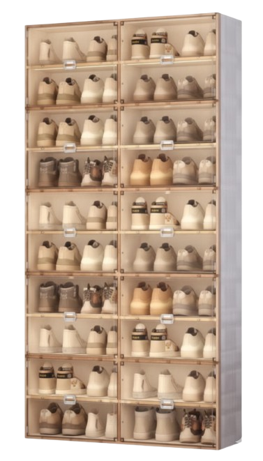 Rak Lemari Kabinet Penyimpanan Sepatu Antbox 2 Baris 20 Slot (Kapasitas 40 Pasang), Pintu Coklat Transparan