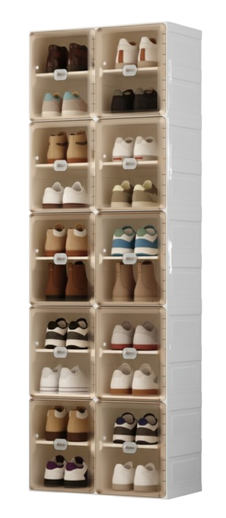 Rak Lemari Sepatu Antbox 2 Baris 20 Slot, Pintu Transparan Coklat